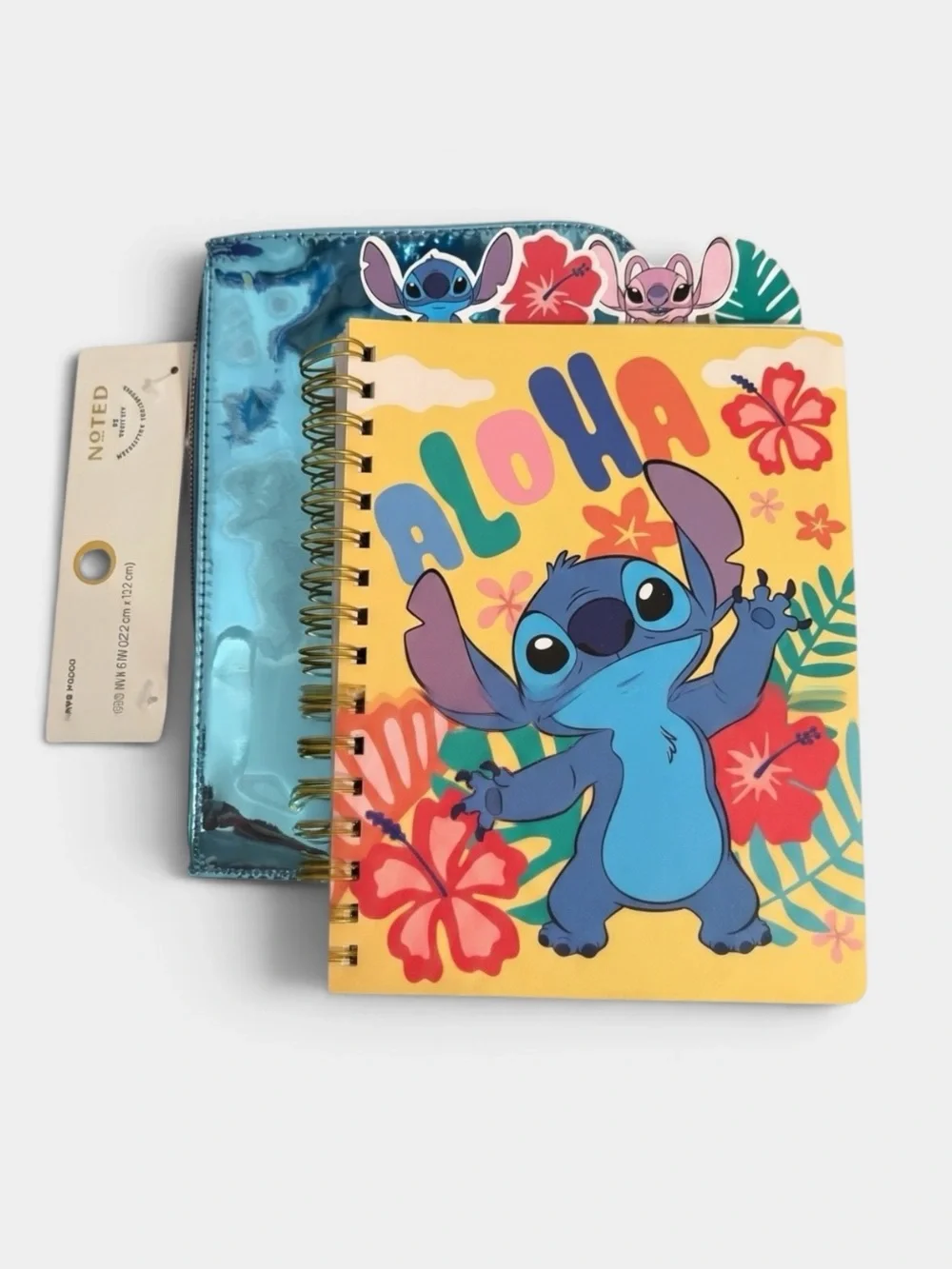 Disney Stitch & Angel Lined Notebook Journal and Blue Metallic Pouch (NWT)